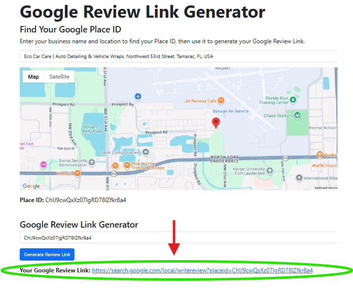 Generated Google review link result