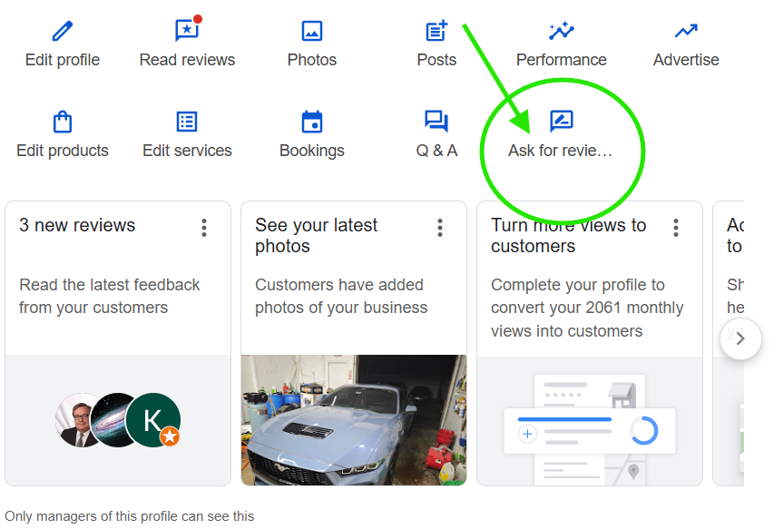 Screenshot placeholder of Google Business Profile Ask for Reviews button
